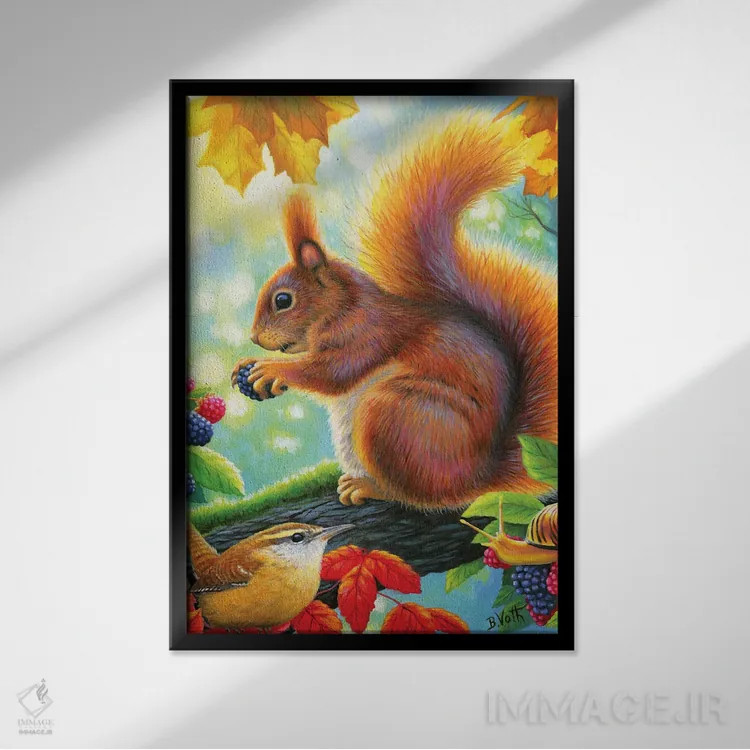 تابلو خوشحال از میوههای جنگلی اثر بریجت واث - نمای قابدار مشکی