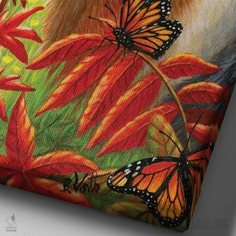 تابلو پاییز گوزن کوچولو اثر بریجت واث - نمای نزدیک بافت بوم