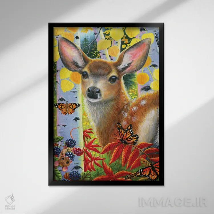 تابلو پاییز گوزن کوچولو اثر بریجت واث - نمای قابدار مشکی