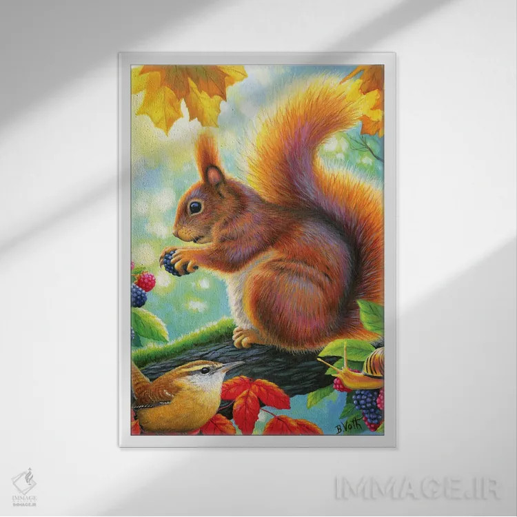 تابلو خوشحال از میوههای جنگلی اثر بریجت واث - نمای قابدار سفید