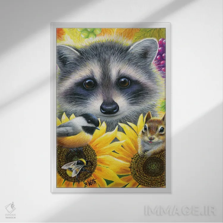 تابلو دوستان آفتابگردان اثر بریجت واث - نمای قابدار سفید