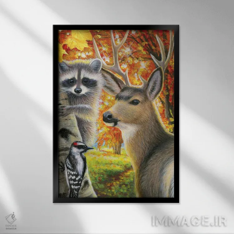 تابلو پاییز در جنگل اثر بریجت واث - نمای قابدار مشکی