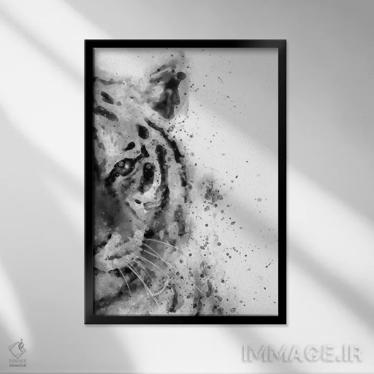 تابلو ببر در حالت آمادهباش اثر براندون وانگ - نمای قابدار مشکی