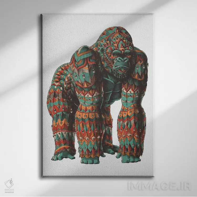 تابلو گوریل نر نقرهپشت رنگی شماره ۱ اثر بیوورکز - نمای روبهرو روی دیوار