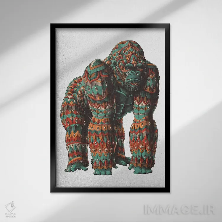 تابلو گوریل نر نقرهپشت رنگی شماره ۱ اثر بیوورکز - نمای قابدار مشکی