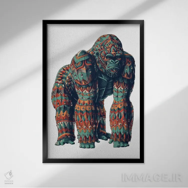 تابلو گوریل نر نقرهپشت رنگی شماره ۲ اثر بیوورکز - نمای قابدار مشکی