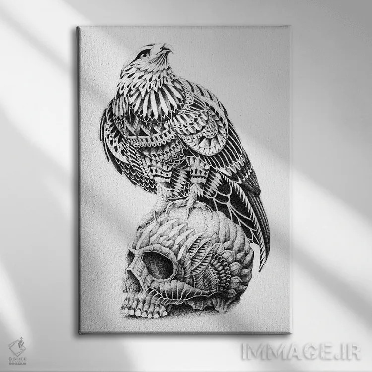 تابلو جمجمه با دم قرمز (نقاشی مفهومی) اثر بیوورکز - نمای روبهرو روی دیوار