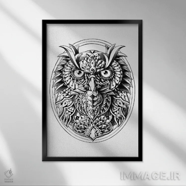 تابلو پرتره جغد اثر بیوورکز - نمای قابدار مشکی