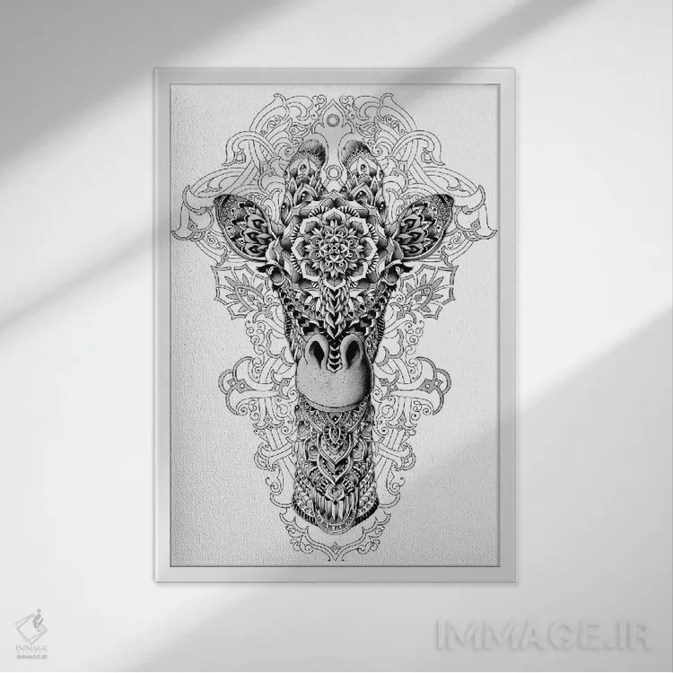 تابلو زرافه اثر بیوورکز - نمای قابدار سفید