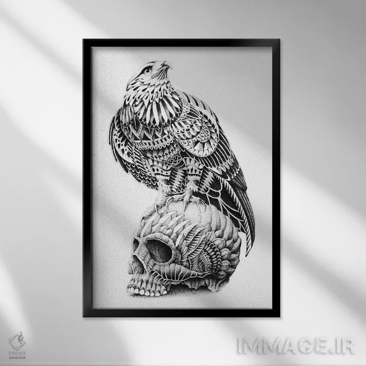 تابلو جمجمه با دم قرمز (نقاشی مفهومی) اثر بیوورکز - نمای قابدار مشکی