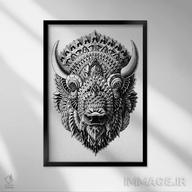 تابلو گاومیش آمریکایی اثر بیوورکز - نمای قابدار مشکی