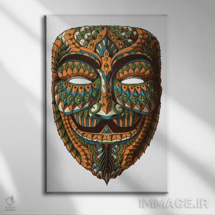 تابلو نقاب ناشناس رنگی شماره ۲ (ماسک گای فاکس) اثر بیوورکز - نمای روبهرو روی دیوار