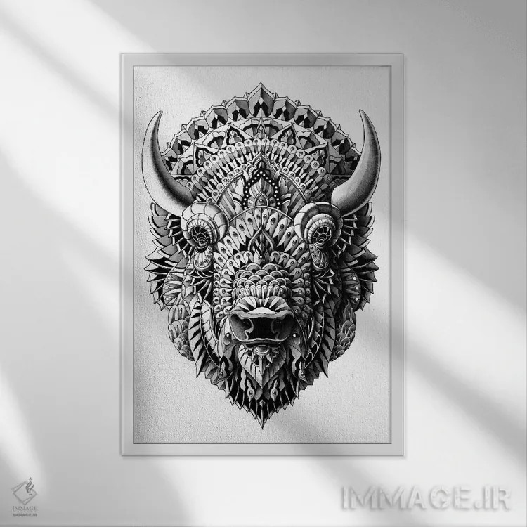 تابلو گاومیش آمریکایی اثر بیوورکز - نمای قابدار سفید