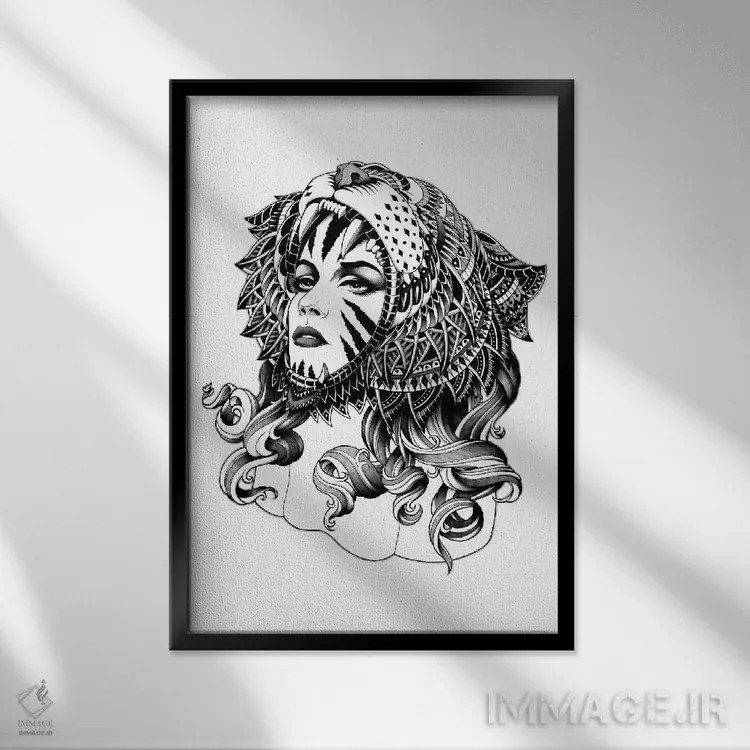 تابلو ببر ماده اثر بیوورکز - نمای قابدار مشکی