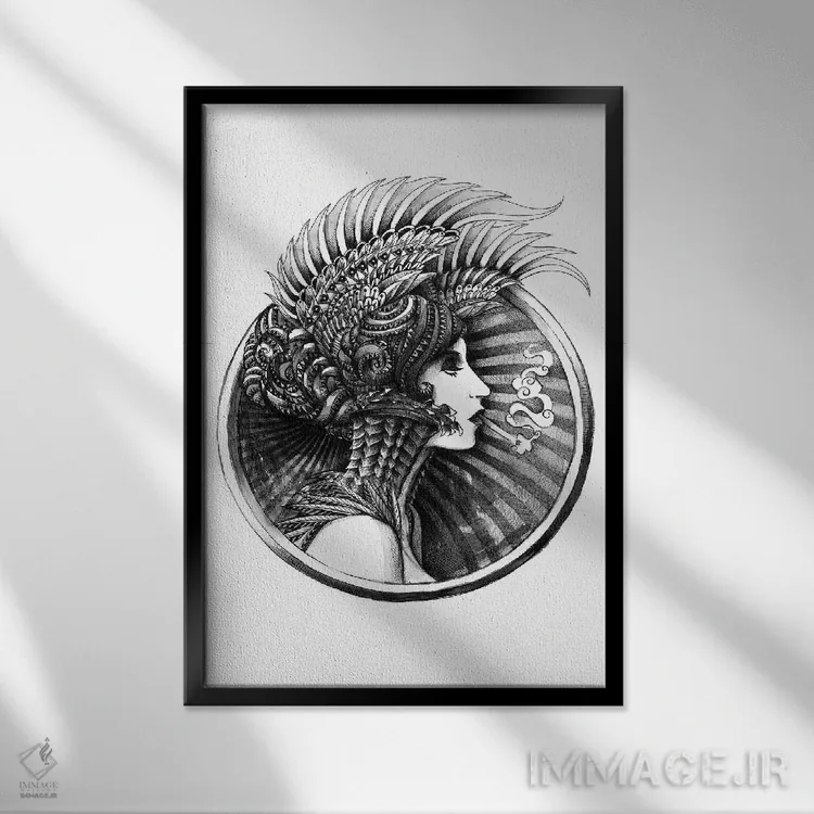 تابلو والکری (زن جنگجوی اسطوره نروژی) اثر بیوورکز - نمای قابدار مشکی