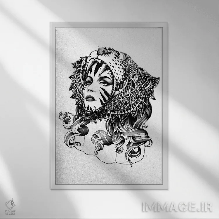 تابلو ببر ماده اثر بیوورکز - نمای قابدار سفید