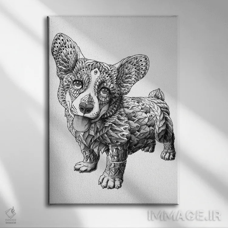 تابلو سگ کورگی اثر بیوورکز - نمای روبهرو روی دیوار