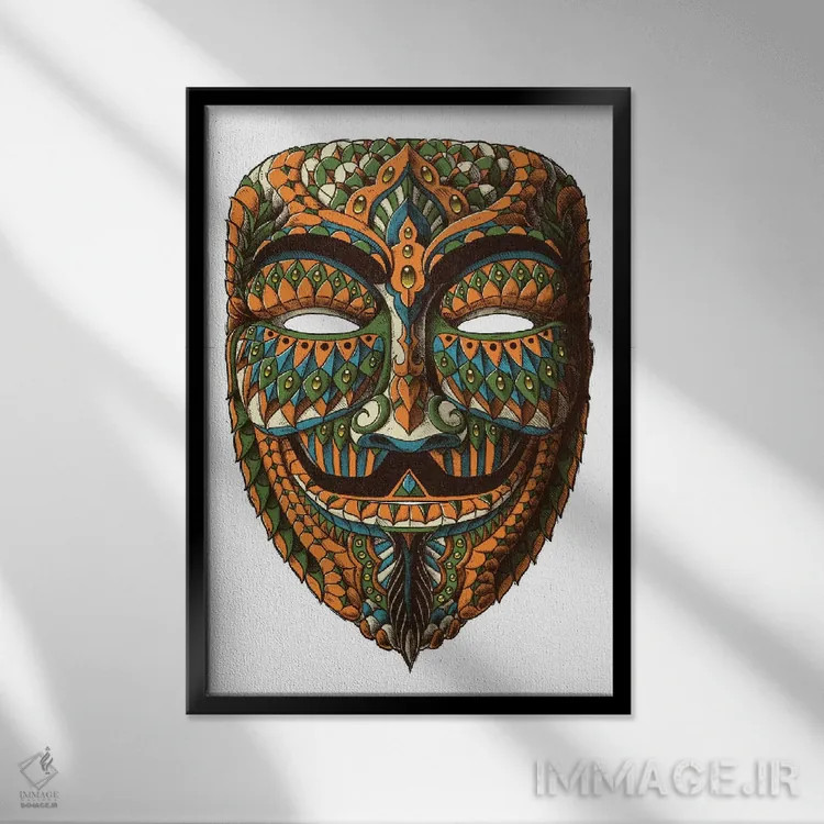 تابلو نقاب ناشناس رنگی شماره ۲ (ماسک گای فاکس) اثر بیوورکز - نمای قابدار مشکی