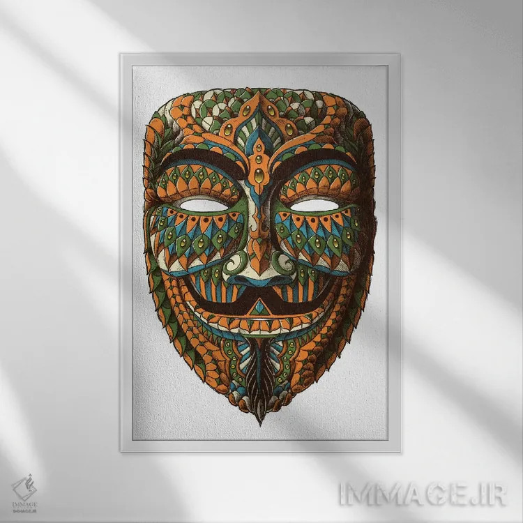 تابلو نقاب ناشناس رنگی شماره ۲ (ماسک گای فاکس) اثر بیوورکز - نمای قابدار سفید