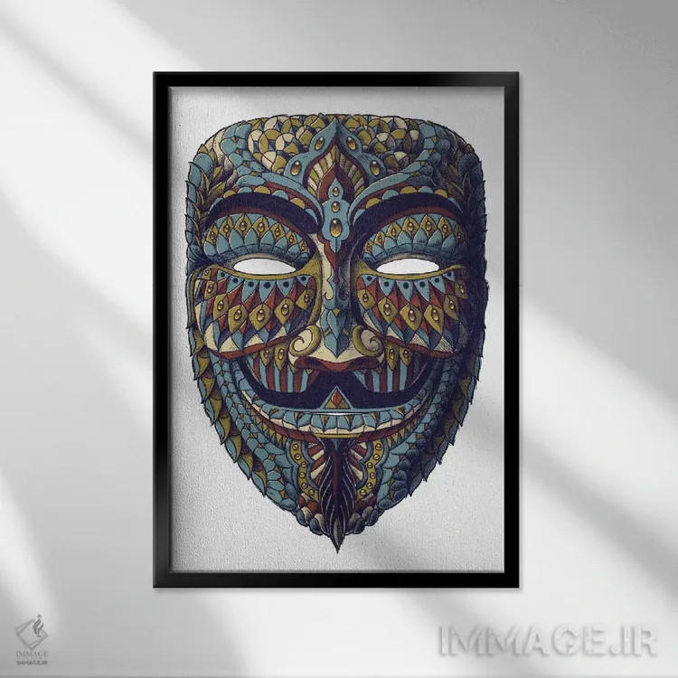 تابلو نقاب ناشناس رنگی شماره ۳ (ماسک گای فاکس) اثر بیوورکز - نمای قابدار مشکی