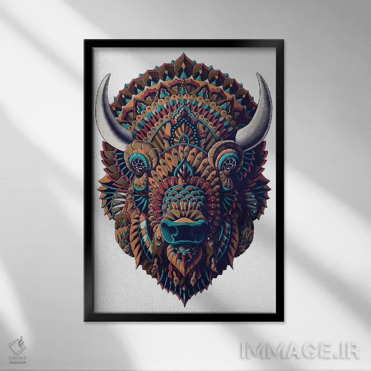 تابلو گاومیش رنگی شماره ۱ اثر بیوورکز - نمای قابدار مشکی