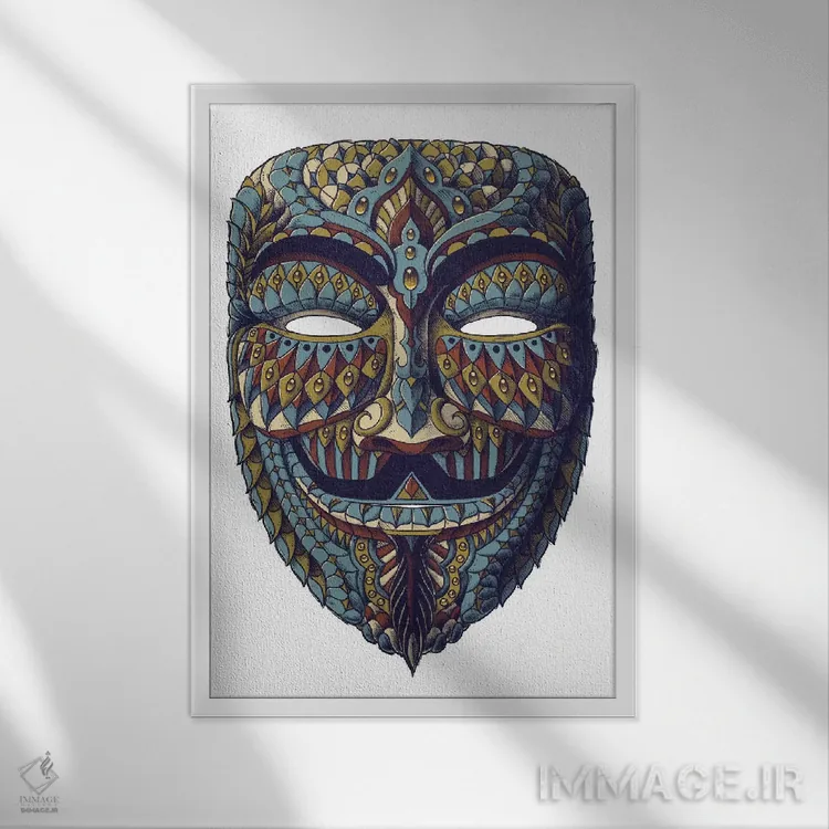 تابلو نقاب ناشناس رنگی شماره ۳ (ماسک گای فاکس) اثر بیوورکز - نمای قابدار سفید
