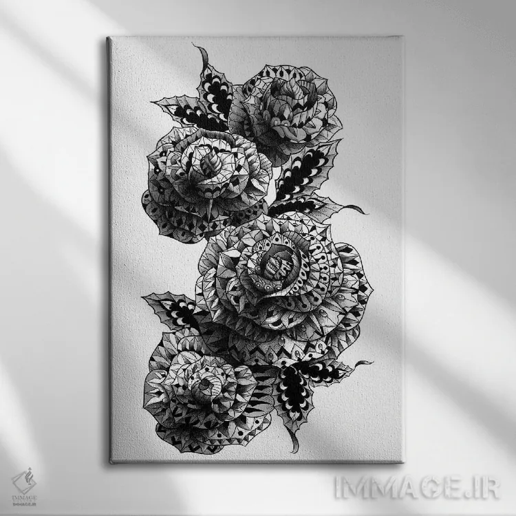 تابلو چهار گل رز اثر بیوورکز - نمای روبهرو روی دیوار
