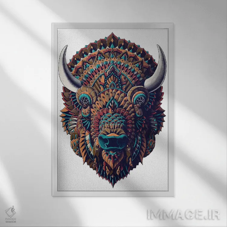 تابلو گاومیش رنگی شماره ۱ اثر بیوورکز - نمای قابدار سفید