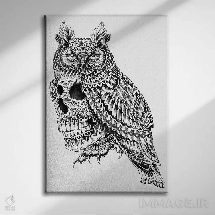 تابلو جمجمه با شاخ بزرگ (تم تزئینی) اثر بیوورکز - نمای روبهرو روی دیوار