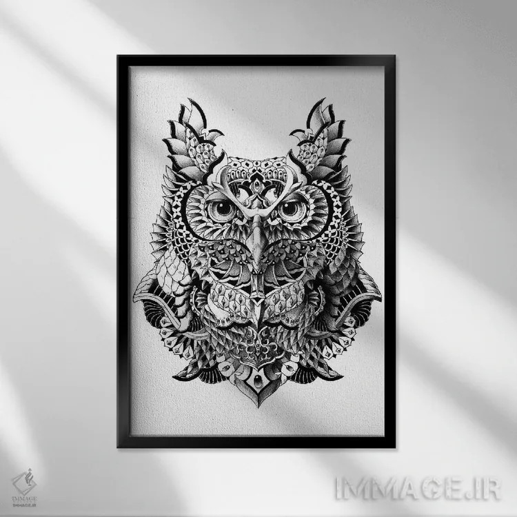 تابلو جغد سده اثر بیوورکز - نمای قابدار مشکی