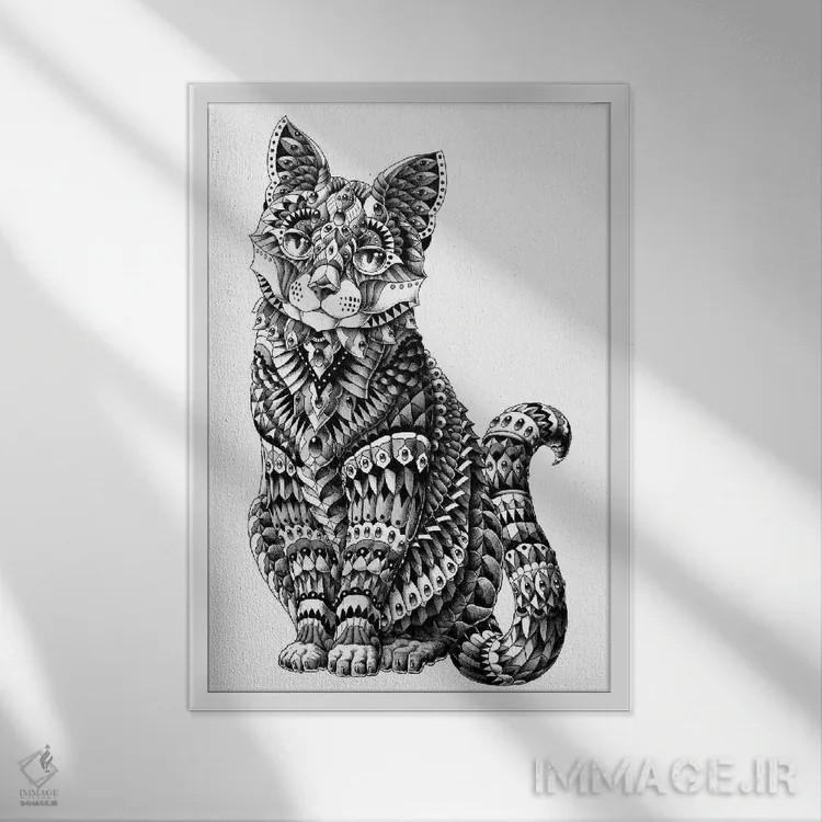 تابلو گربه اثر بیوورکز - نمای قابدار سفید