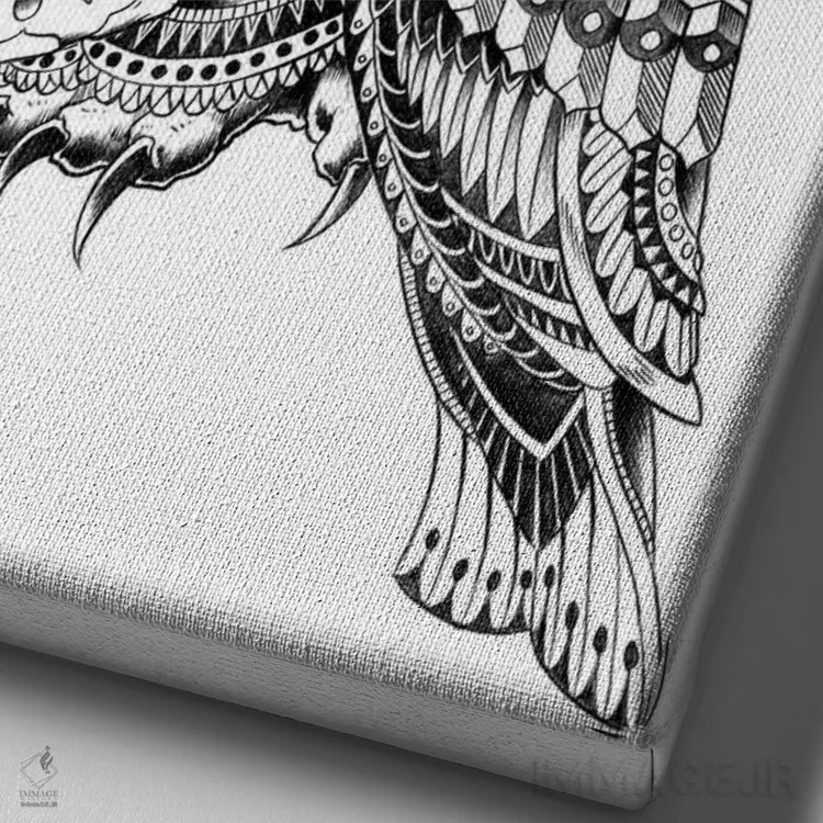 تابلو جمجمه با شاخ بزرگ (تم تزئینی) اثر بیوورکز - نمای نزدیک بافت بوم