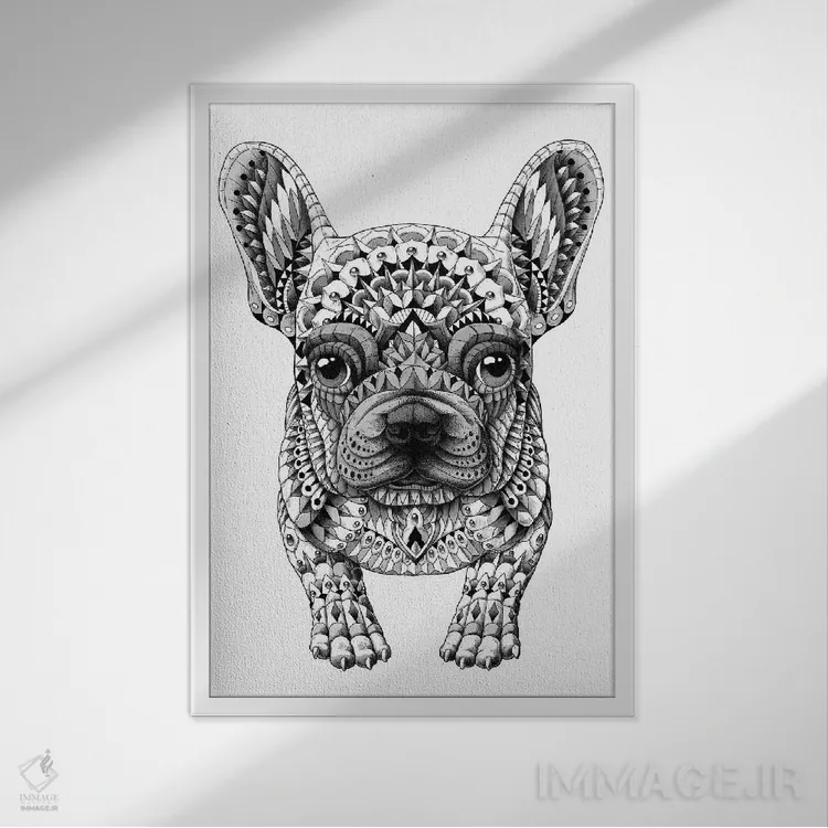 تابلو فرنچ بولداگ (سگ فرانسوی) اثر بیوورکز - نمای قابدار سفید