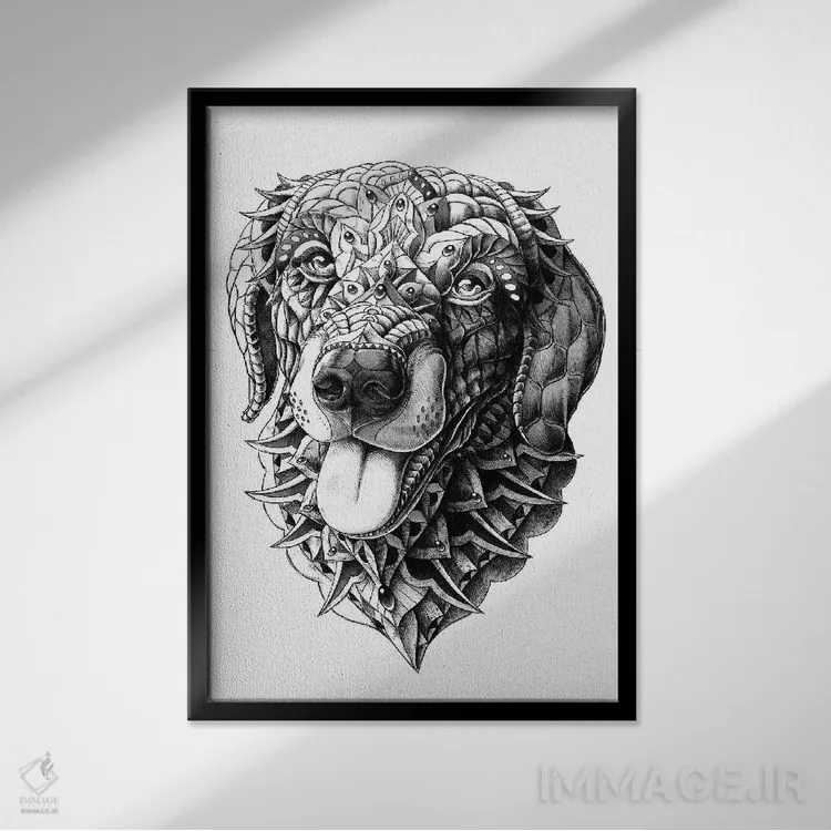 تابلو گلدن ریتریور (سگ) اثر بیوورکز - نمای قابدار مشکی