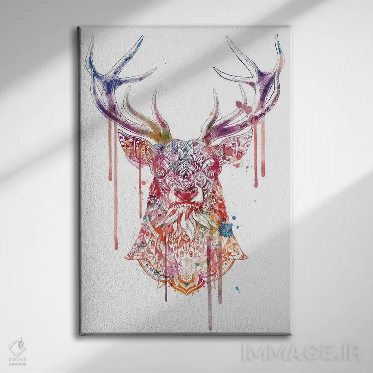 تابلو گوزن نر تزیینی رنگی شماره ۱ اثر بیوورکز - نمای روبهرو روی دیوار