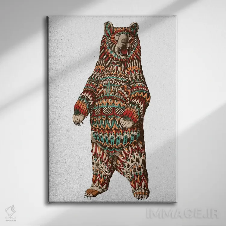 تابلو خرس گریزلی تزیینی رنگی شماره ۱ اثر بیوورکز - نمای روبهرو روی دیوار