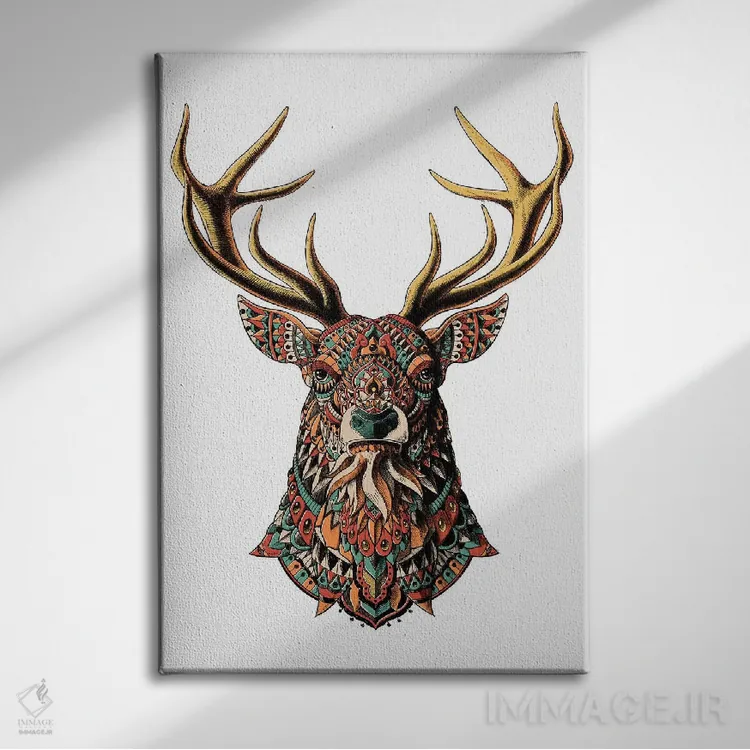 تابلو گوزن نر تزیینی رنگی شماره ۲ اثر بیوورکز - نمای روبهرو روی دیوار