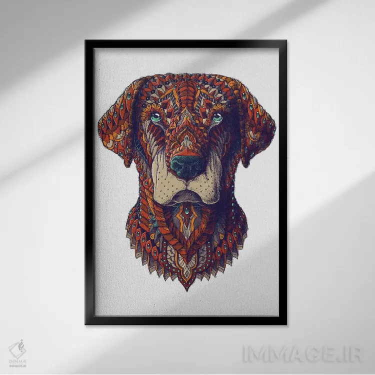 تابلو لبرادور رنگی شماره ۲ اثر بیوورکز - نمای قابدار مشکی