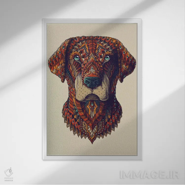 تابلو لبرادور رنگی شماره ۱ اثر بیوورکز - نمای قابدار سفید