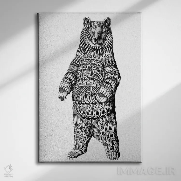 تابلو خرس گریزلی تزیینی اثر بیوورکز - نمای روبهرو روی دیوار