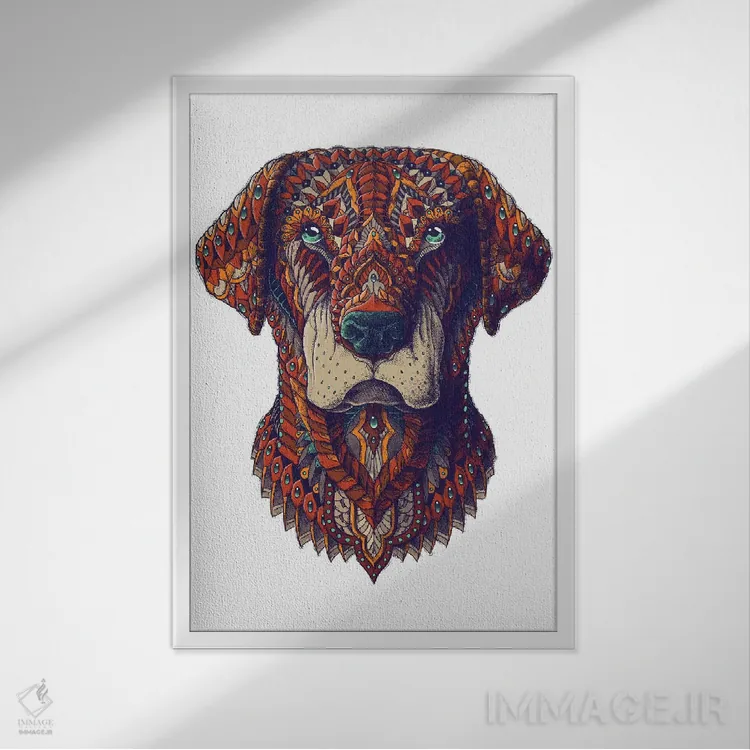 تابلو لبرادور رنگی شماره ۲ اثر بیوورکز - نمای قابدار سفید