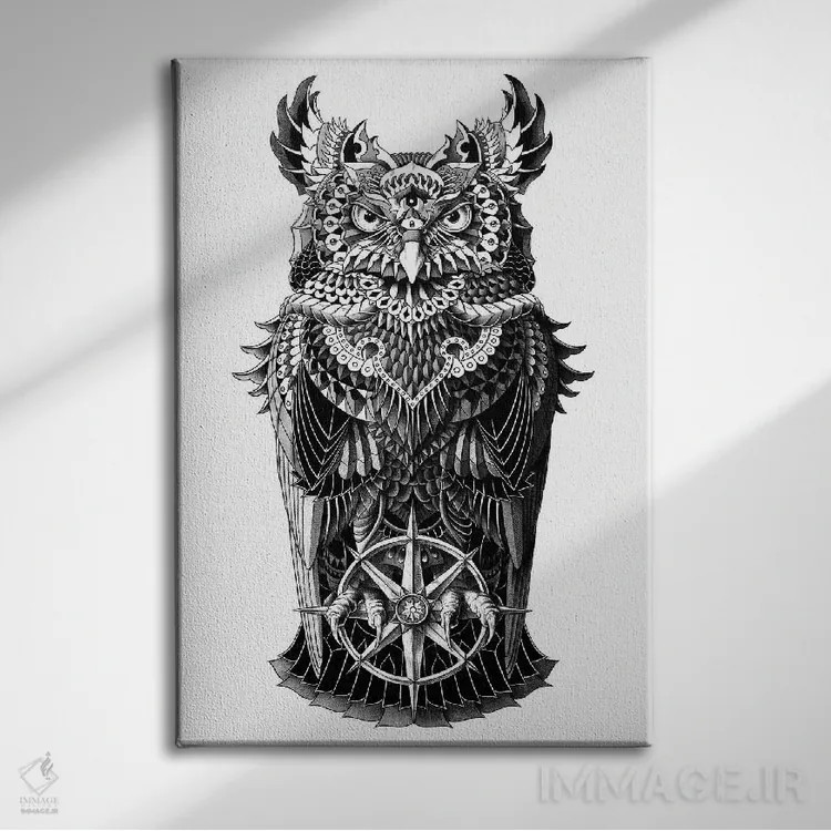 تابلو جغد شاخدار بزرگ اثر بیوورکز - نمای روبهرو روی دیوار