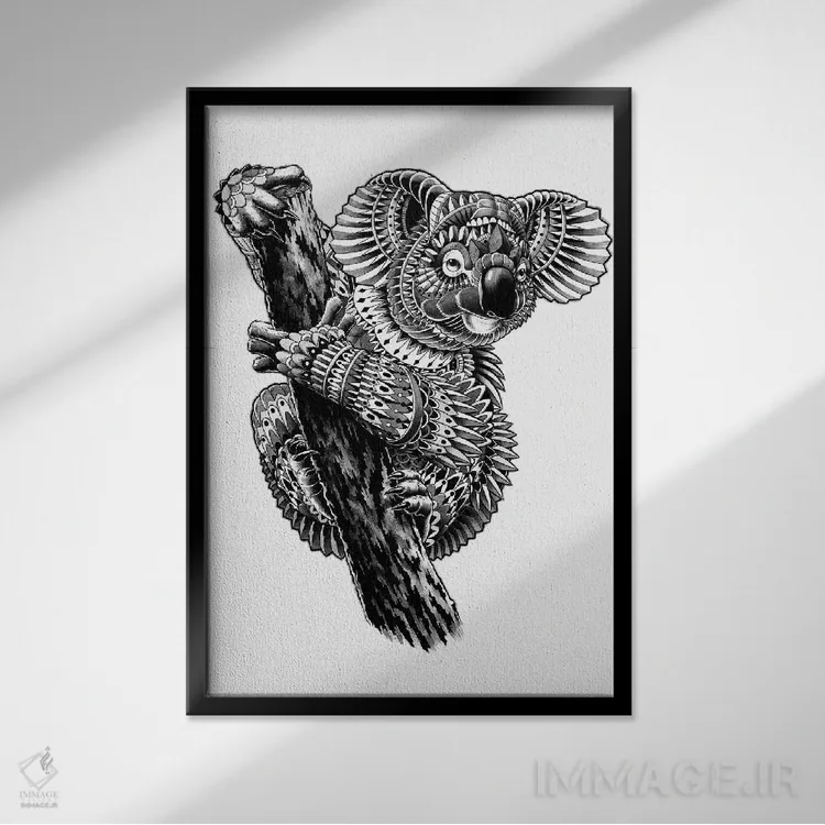 تابلو کوالای تزیینی اثر بیوورکز - نمای قابدار مشکی