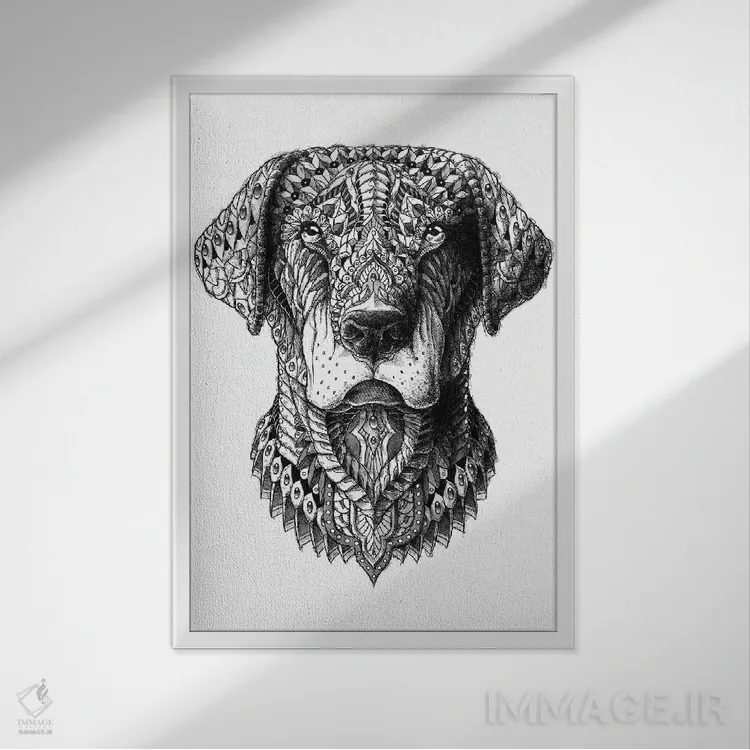 تابلو لبرادور (سگ) اثر بیوورکز - نمای قابدار سفید