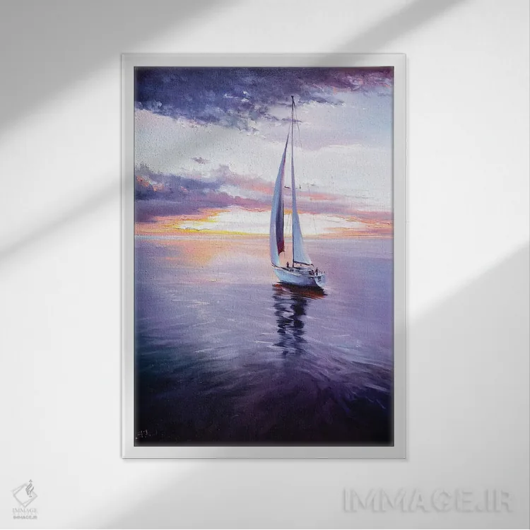 تابلو قایقرانی در غروب رنگارنگ اثر بُژنا فوخس - نمای قابدار سفید