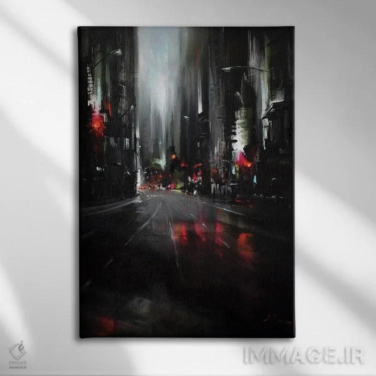 تابلو شهر در شب اثر بُژنا فوخس - نمای روبهرو روی دیوار