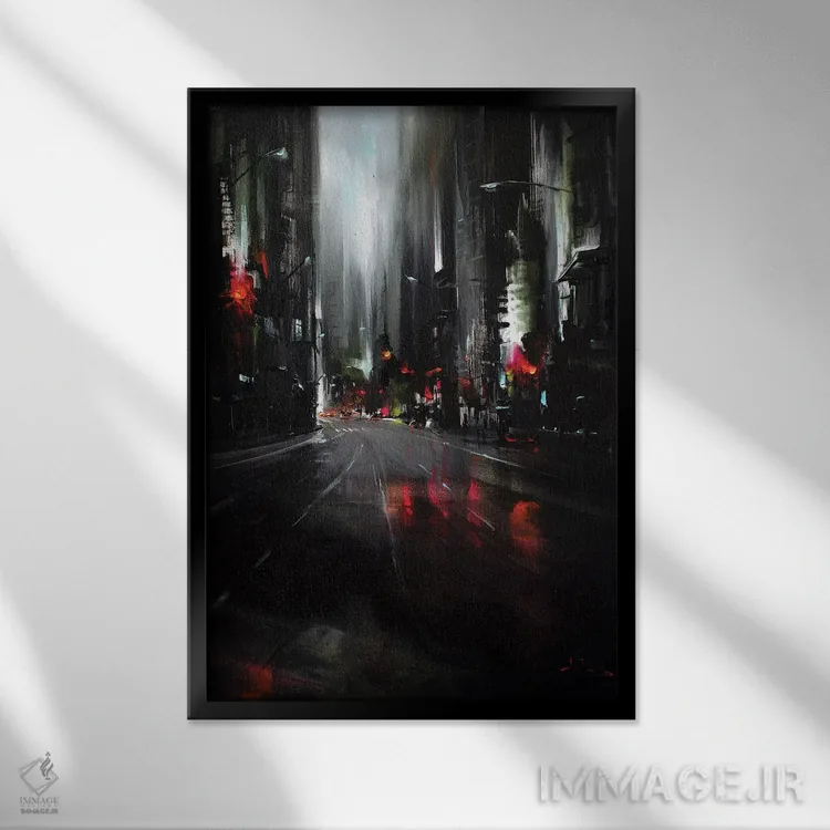 تابلو شهر در شب اثر بُژنا فوخس - نمای قابدار مشکی