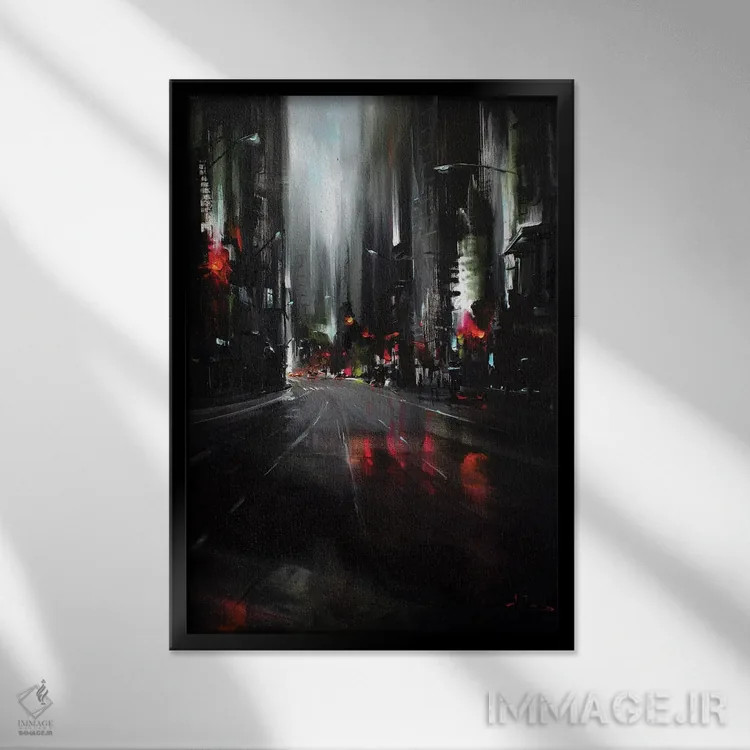تابلو شهر در شب اثر بُژنا فوخس - نمای قابدار مشکی