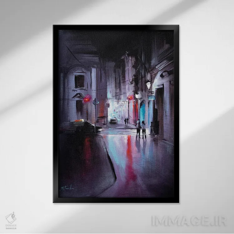 تابلو پیادهروی در نیمهشب اثر بُژنا فوخس - نمای قابدار مشکی