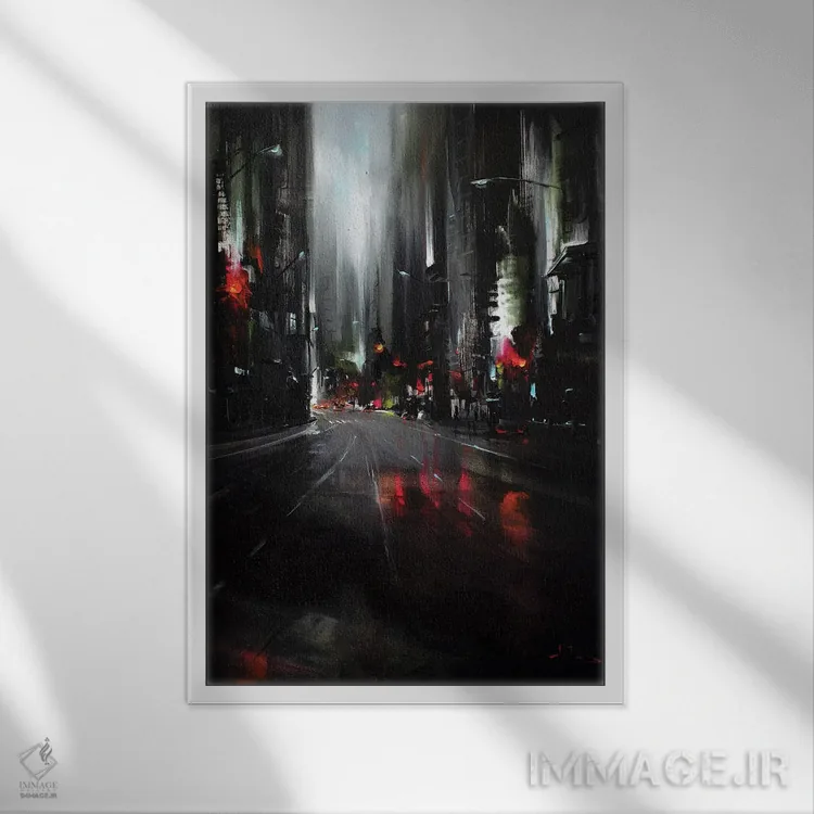 تابلو شهر در شب اثر بُژنا فوخس - نمای قابدار سفید